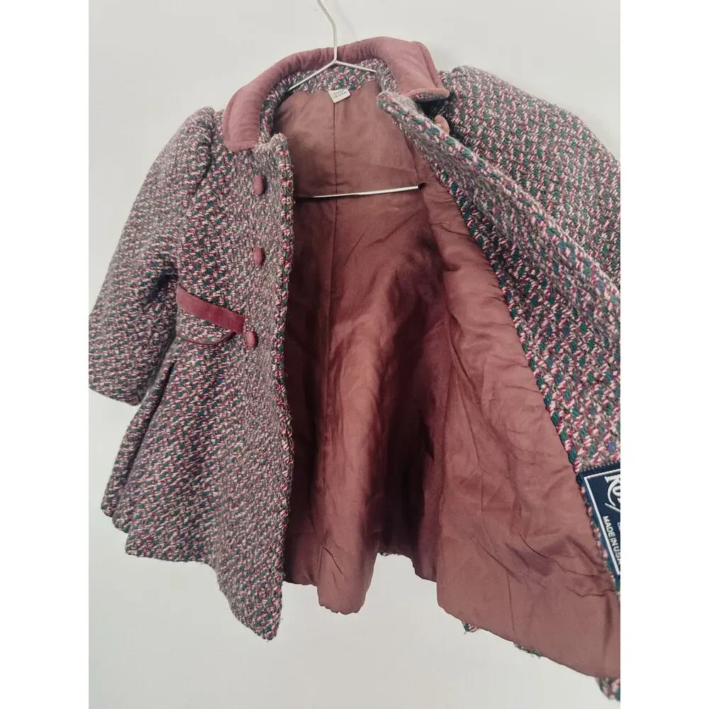 Vintage Rothschild Girls Tweed Coat Size 3 Velvet Trim Made USA